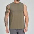 Seamless quick-dry fitness tank top for men in olive green, breathable sports vest - Pale Yellow