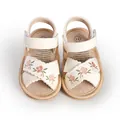 Cream toddler sandals with delicate floral embroidery and adjustable velcro straps - 11cm / White