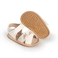 Macro view of baby walking sandals with floral embroidery and non-slip soft sole - 11 / White