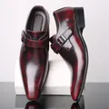 Chaussures en cuir bordeaux pour hommes avec bout carré et boucle pour le bureau et soirée - 38 / Bordeaux
