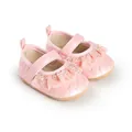 Soft pink baby princess shoes with delicate lace trim and quilted design for infants - 11cm / Pink