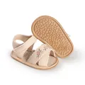 Close-up of floral embroidered baby sandals with soft non-slip soles for infants - 11 / Apricot