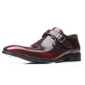 Élégantes chaussures d'homme bordeaux dégradé à boucle, bout pointu et fini brillant. - 38 / Rouge