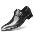Chaussures classiques à boucle pour hommes, bout pointu, dégradé argent et noir poli - 38 / Gris