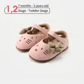 Pink baby girl soft sole walker shoes with cute cartoon cat and bow detail, 7m-3y - Size 16 (Inner Length 12.5cm) / Pink
