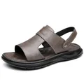 Sandalias casuales de cuero marrón para hombre con suela antideslizante - 38 / Gris