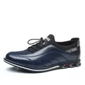 Zapatos casuales de cuero azul marino para hombre con diseño de cordones elásticos - 38 / Azul