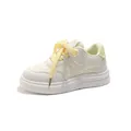 Children's fashion white sneakers with yellow laces and anti-slip thick soles for girls - Size 28 (18.0cm) / Yellow
