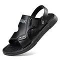 Men's casual black non-slip beach sandals featuring adjustable dual-use backstrap - Black