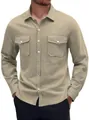 Chemise pour homme en coton et lin kaki avec deux poches poitrine pour les vacances - S / Hauts / Kaki