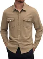 Chemise homme en coton et lin kaki avec deux poches poitrine de style décontracté - S / Hauts / Brun Foncé