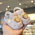 Cute pink baby sandals with cartoon monkey design and soft anti-slip soles for toddlers - Size 16 (Inner Length 11.5cm) / Pink
