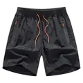 Pantalones cortos negros casuales para hombre secado rápido con cordones y cremalleras naranja - S / Bottoms / Negro