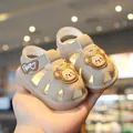 Cute beige baby toddler sandals with cartoon monkey design and closed-toe protection - Size 16 (Inner Length 11.5cm) / Khaki