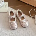 Elegante rosa-metallische Mary Jane Prinzessinnenschuhe für Mädchen mit Schleifen und Spitze - Rosa