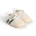 Breathable mesh baby walking shoes with soft soles and green stripes detail view - Cream Green Stripes (NC-516)