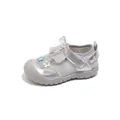 Zapatos de malla plateada para primeros pasos de bebé con lazo y detalles de flores - Tallas 23-27 Pack de 5 / Plateado