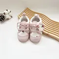 Soft sole baby girl walking shoes with cute pink bows and cherry strawberry print design - Pink Small Strawberry
