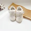 Comfortable baby girl soft sole walking shoes with elegant floral pattern and velcro - Cream Floral