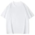 Detail view of white drop shoulder cotton T-shirt showing round neck and sleeve cut - S / Tops / White