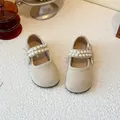 Chaussures Mary Jane beiges élégantes pour filles avec bride en perles et détail de nœud - Taille 21 (Intérieur 13.5cm) / Kaki