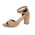 Elegant tan suede chunky high heel sandals with an adjustable buckle ankle strap for women - Khaki