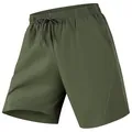 Premium men's quick-dry athletic sports shorts in olive green with adjustable drawstring - Army Green