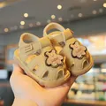 Cute bear design baby summer sandals with soft non-slip sole for 0-2 year old toddlers - Size 16 (Inner Length 11.5cm) / Khaki