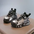 Children's functional sneakers with rotating dial lace-up and non-slip soft sole - MD-13 Black / Sizes 26-31 [Pack of 6 Pairs]
