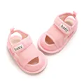 Detailed macro view of breathable pink mesh baby walking sandals with velcro strap - 11cm / Pink