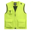 Gilet de travail extérieur vert néon à poches multiples pour photographie - Jaune Néon