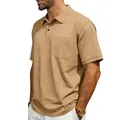 Men's vintage khaki polo shirt with front pocket detail and classic button collar - S / Tops / Khaki