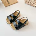 Eleganti sandali per bambini neri e beige antiscivolo con cinturini regolabili a strappo - Nero