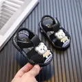 Infant boys summer closed-toe walker sandals with cute cartoon bear decoration - Black