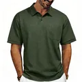 Classic men's olive green polo shirt with vintage texture and a functional chest pocket - S / Tops / Army Green