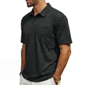 Detail view showing the texture and pocket of a vintage distressed black men's Polo shirt - S / Tops / Black
