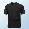 Zwart sneldrogend sport-T-shirt voor heren met mouwen met camouflageprint, sportief - Zwart