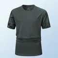 Premium donkergrijs sneldrogend sport-T-shirt voor heren met camouflage mouwen - donkergrijs