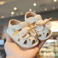 Cream baby summer sandals with lace bows and heart hollow-out soft soles for toddlers - Beige