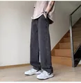 Stylish men's loose straight-leg jeans in faded black high street streetwear style - Gray