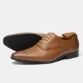 Men's brown British style classic formal Oxford shoes with anti-slip rubber sole details - Dark Brown Style (KD9226)