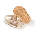 Detail of breathable beige baby pre-walker sandals with non-slip rubber sole. - 11cm / Khaki