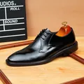 Classic black leather business dress shoes with wax-polished finish - Black
