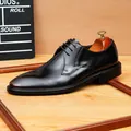 Men's leather business dress shoe with burnished finish and lace-up design - Patina Brown