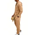 Completo da uomo in lino con cappuccio in beige kaki per vacanze autunnali rilassanti - Giallo ocra