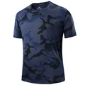 Camiseta deportiva de secado rápido con camuflaje azul para hombre, ideal para fitness - S / Tops / Azul marino