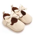 Chaussures pour bébé fille en cuir verni beige avec gros nœud papillon et scratch pratique - Abricot
