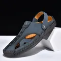 Blue men's closed-toe summer outdoor sandals with hollow-out dual-wear design - 38 / Blue