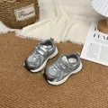 Baskets en maille respirante argentée pour enfants avec scratch pour le printemps 2026 - 22-25 (Lot de 4 Paires) / Argent (Maille Respirante)