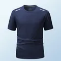 Herren-Sport-T-Shirt in Marineblau mit Schulterstreifen, schnelltrocknend - Dunkelblau